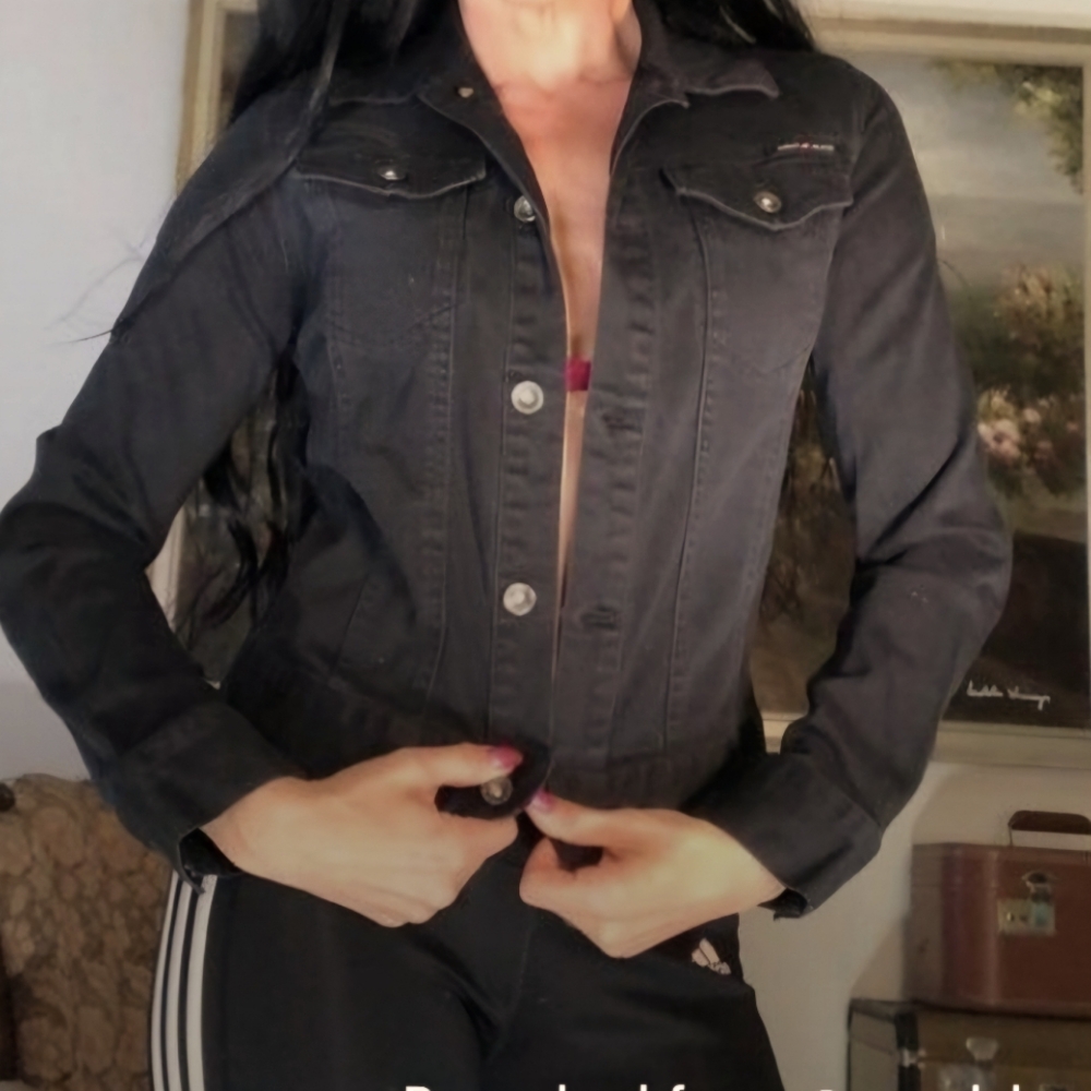 Black Women's Denim Jacket - Classic Button-Front